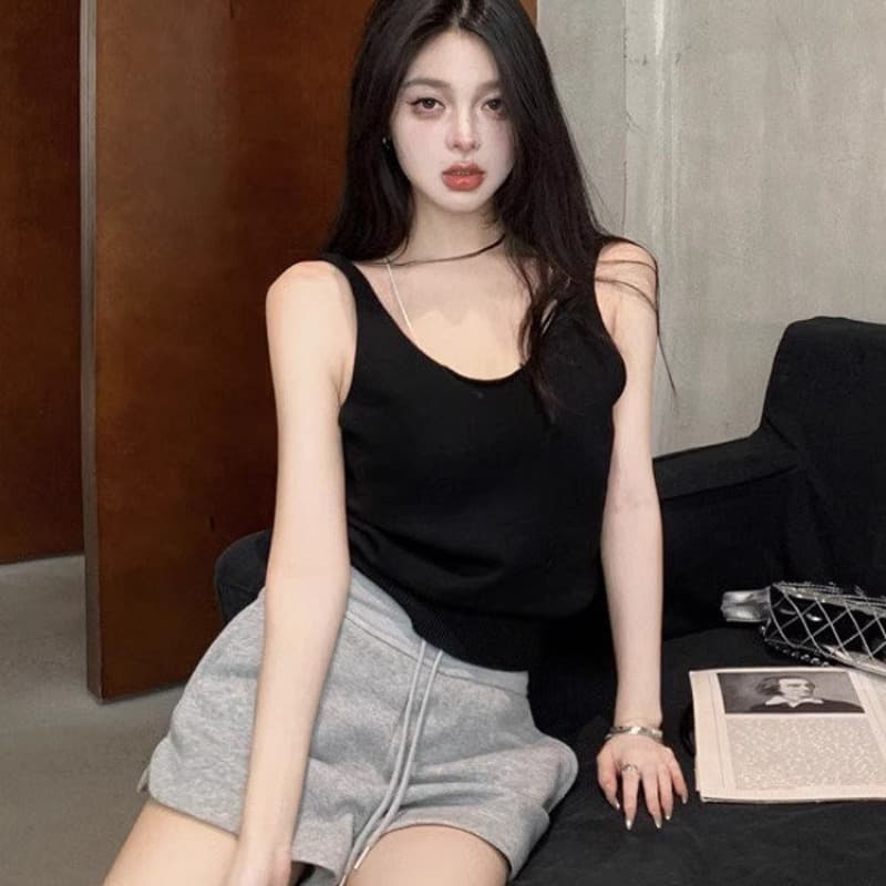 여름 태국 사람 스타일 고유 한 섹시함 회색 백리스 니트 조끼 여성 루즈핏 민소매 핫걸 고급 아메리칸 작은 슬링 이미지 5
