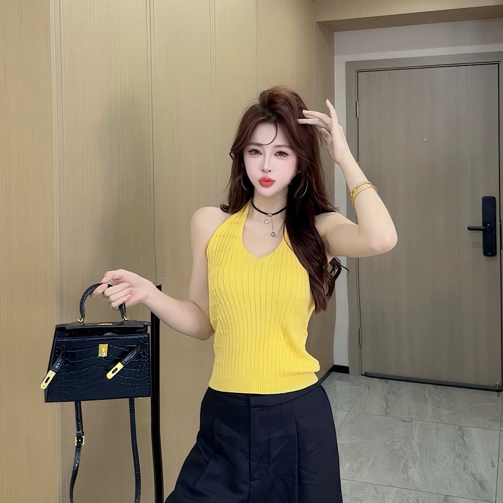 새로운 패션 디자인 센스 행침 목 레이스업 니트 조끼 여성 이미지 4