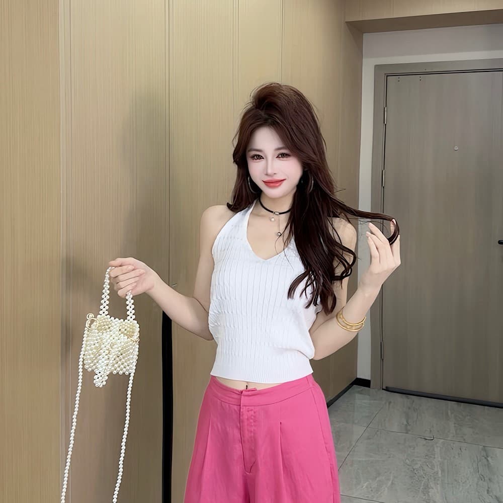 새로운 패션 디자인 센스 행침 목 레이스업 니트 조끼 여성 이미지 5