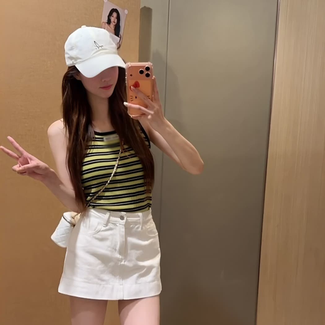 도파민 핫걸 바람 배색 스트라이프 캐미솔 여름 새로운 몸매 가꾸기 슬림해 보이는 다용도 기본 셔츠 맨위 이미지 5
