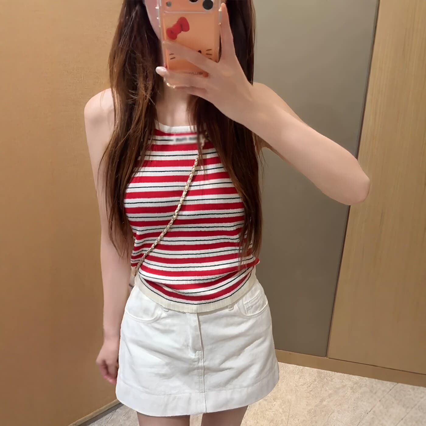 도파민 핫걸 바람 배색 스트라이프 캐미솔 여름 새로운 몸매 가꾸기 슬림해 보이는 다용도 기본 셔츠 맨위 상세 이미지 3