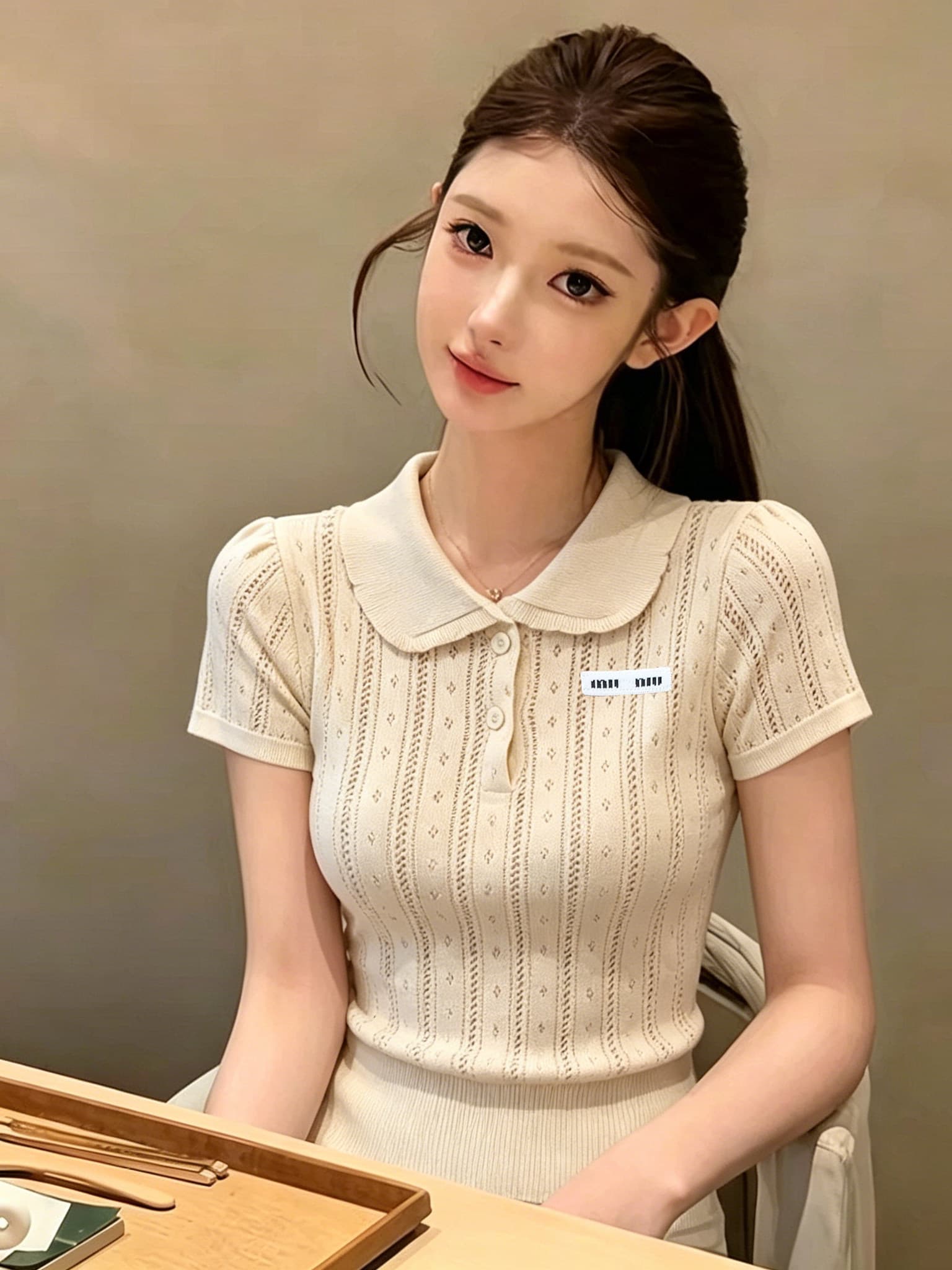 아름다움 라드. POLO 칼라 반팔 니트 스웨터 여성 2026 여름 새로운 품격 연령 감소 슬림해 보이는 고급 센스 작은 맨위 이미지 4