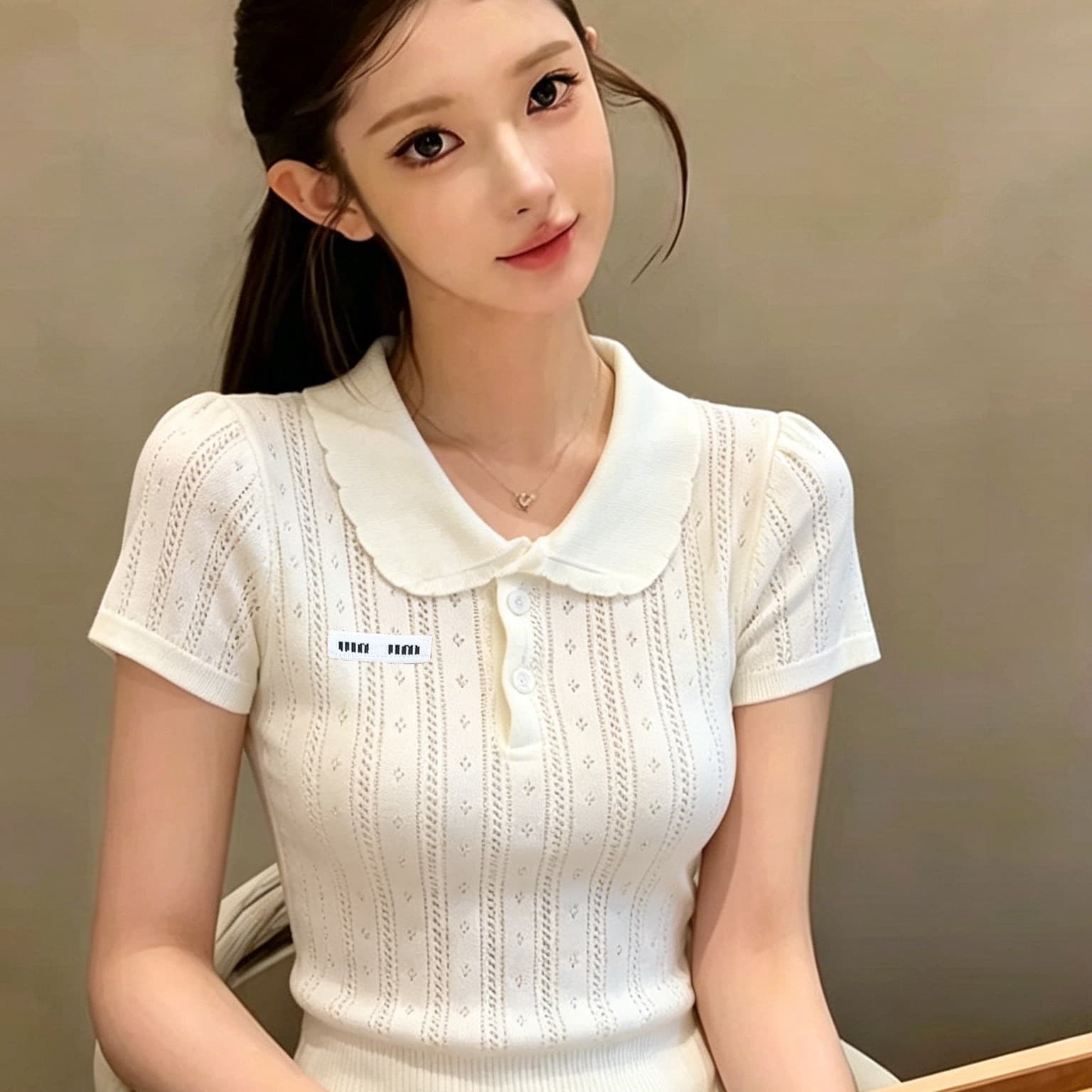 아름다움 라드. POLO 칼라 반팔 니트 스웨터 여성 2026 여름 새로운 품격 연령 감소 슬림해 보이는 고급 센스 작은 맨위 이미지 6