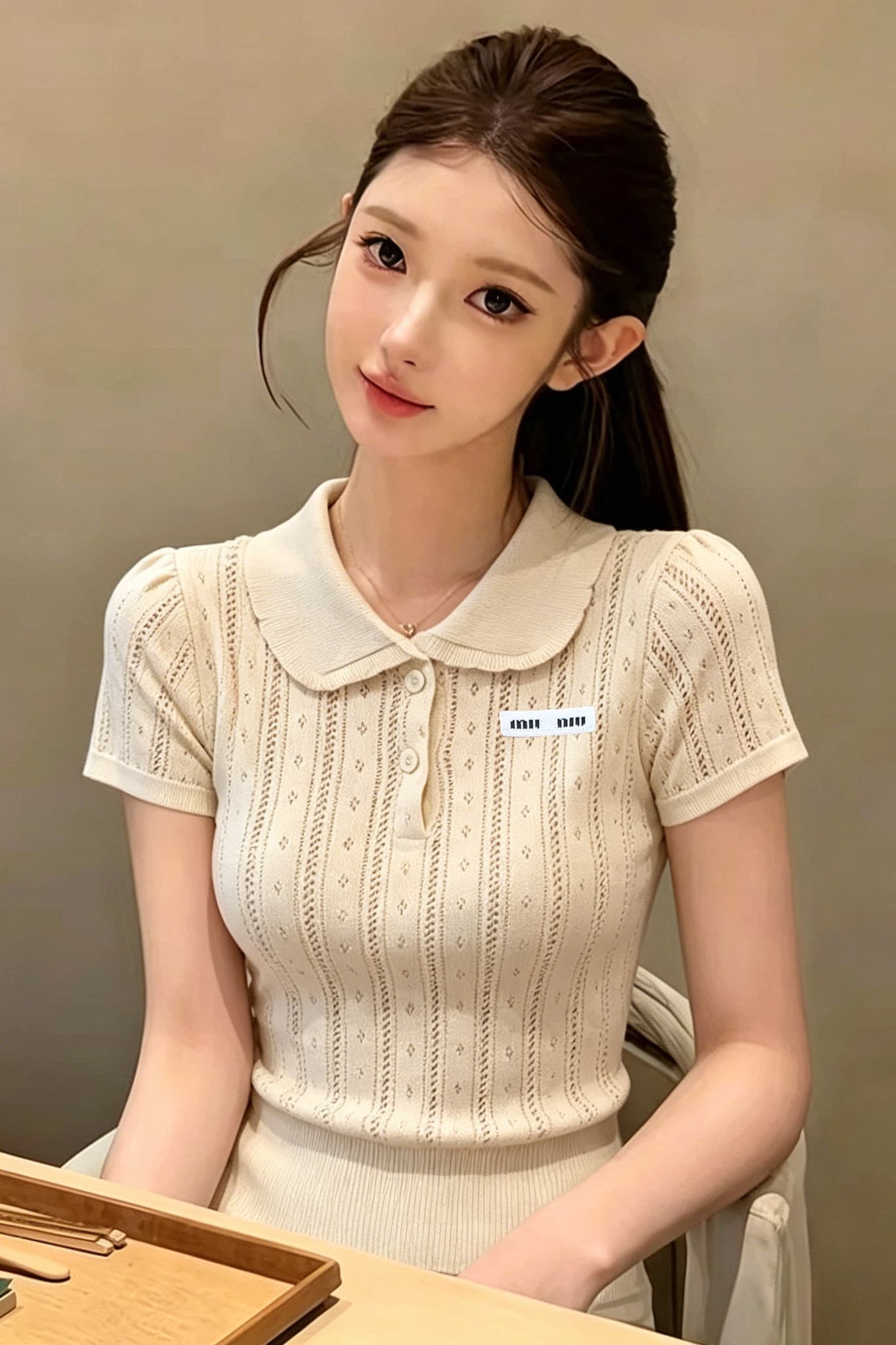 아름다움 라드. POLO 칼라 반팔 니트 스웨터 여성 2026 여름 새로운 품격 연령 감소 슬림해 보이는 고급 센스 작은 맨위 이미지 7