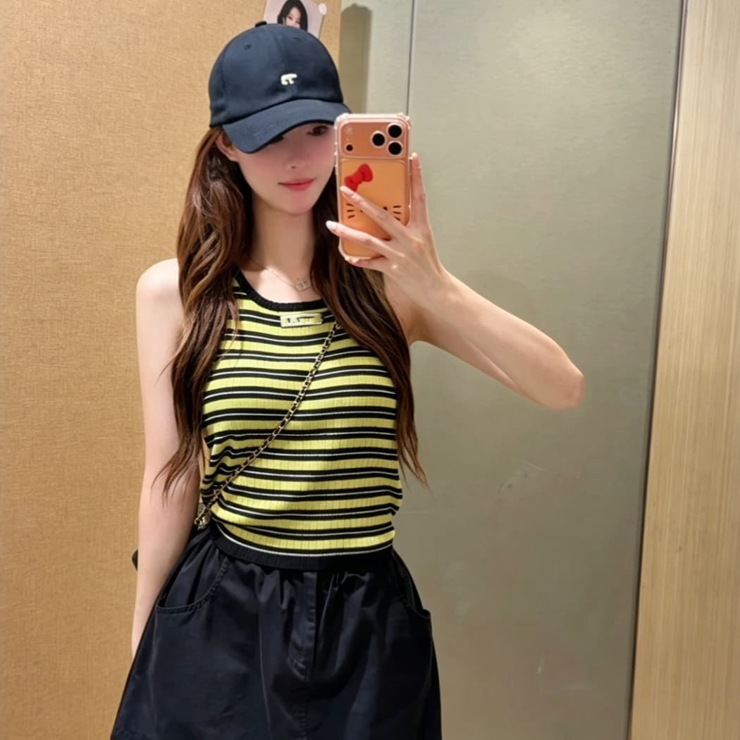 한 부서 핫걸 바람 배색 스트라이프 캐미솔 여름 새로운 몸매 가꾸기 슬림해 보이는 다용도 민소매 외출용 맨위 이미지 5