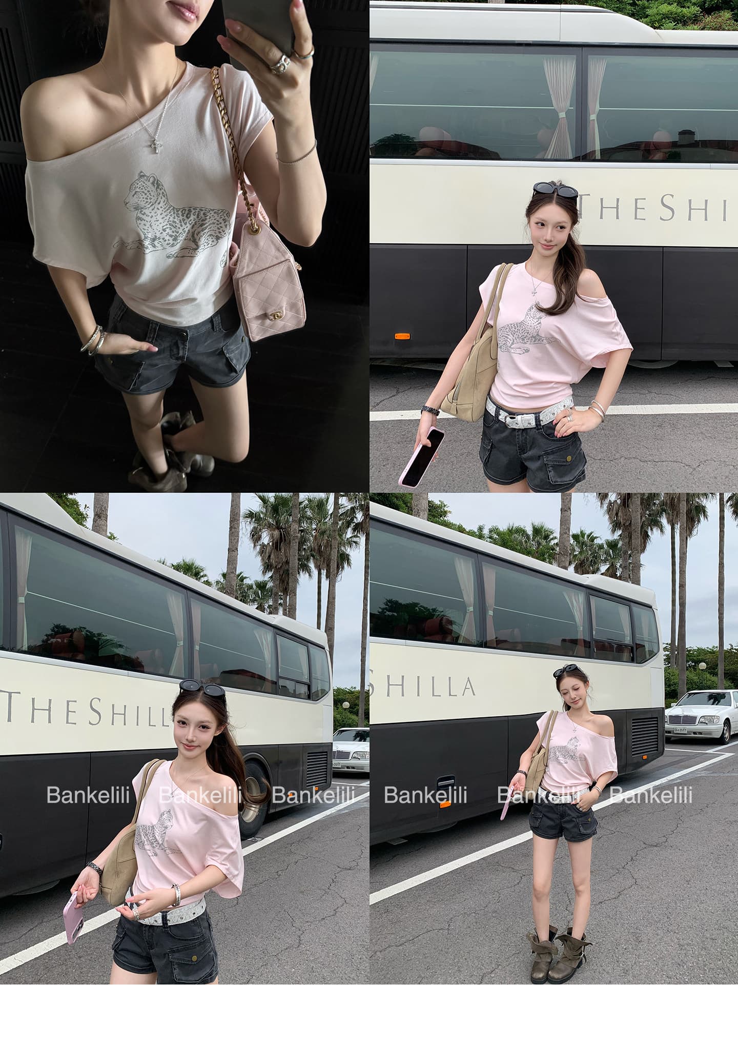 밤나무 코코아 bankelili 느긋한 표범 표범 82 블루 좋은 모달 주간 실크 양모 레오파드 무늬 비스듬한 어깨 티셔츠 여성 상세 이미지 5