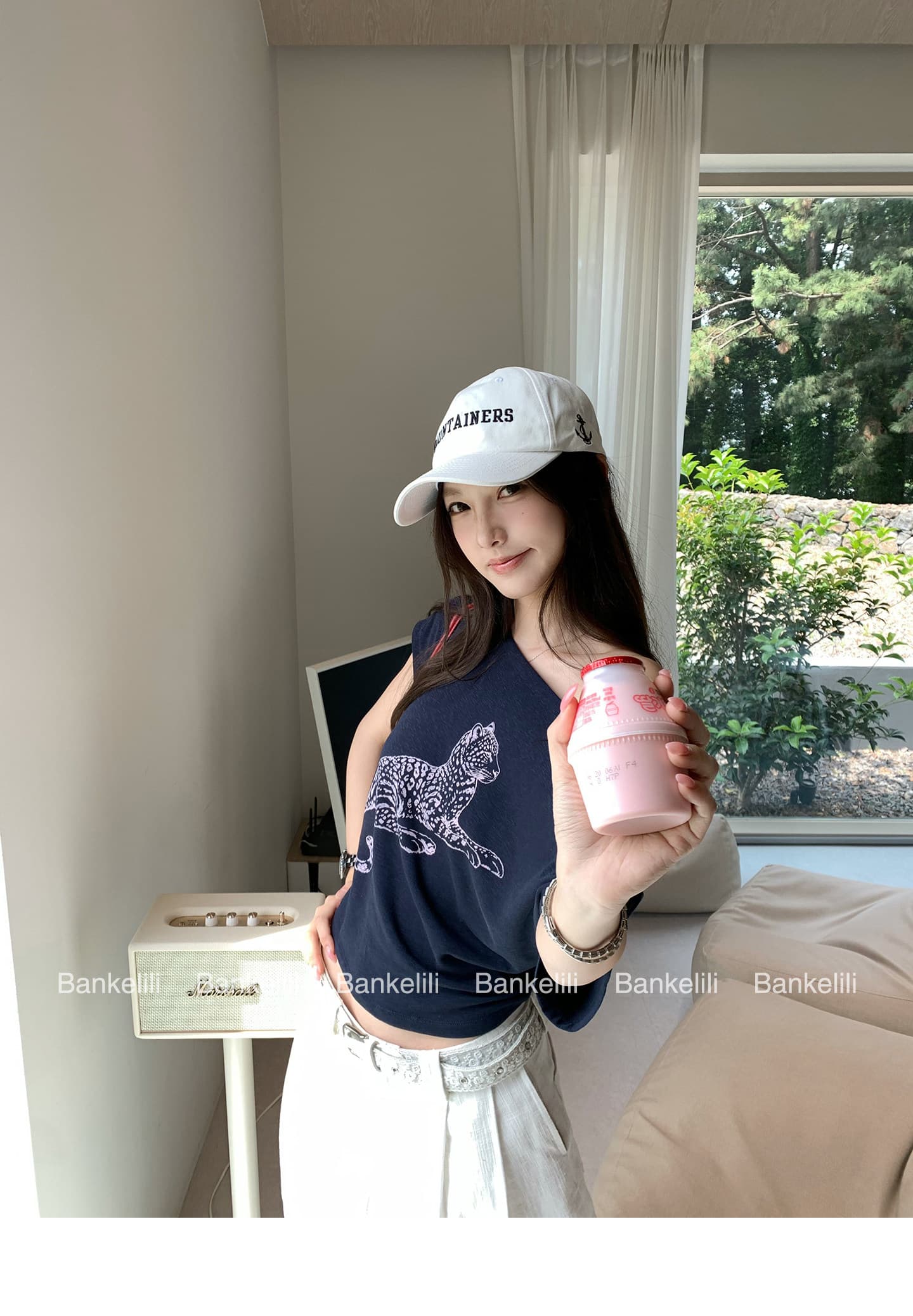 밤나무 코코아 bankelili 느긋한 표범 표범 82 블루 좋은 모달 주간 실크 양모 레오파드 무늬 비스듬한 어깨 티셔츠 여성 상세 이미지 11