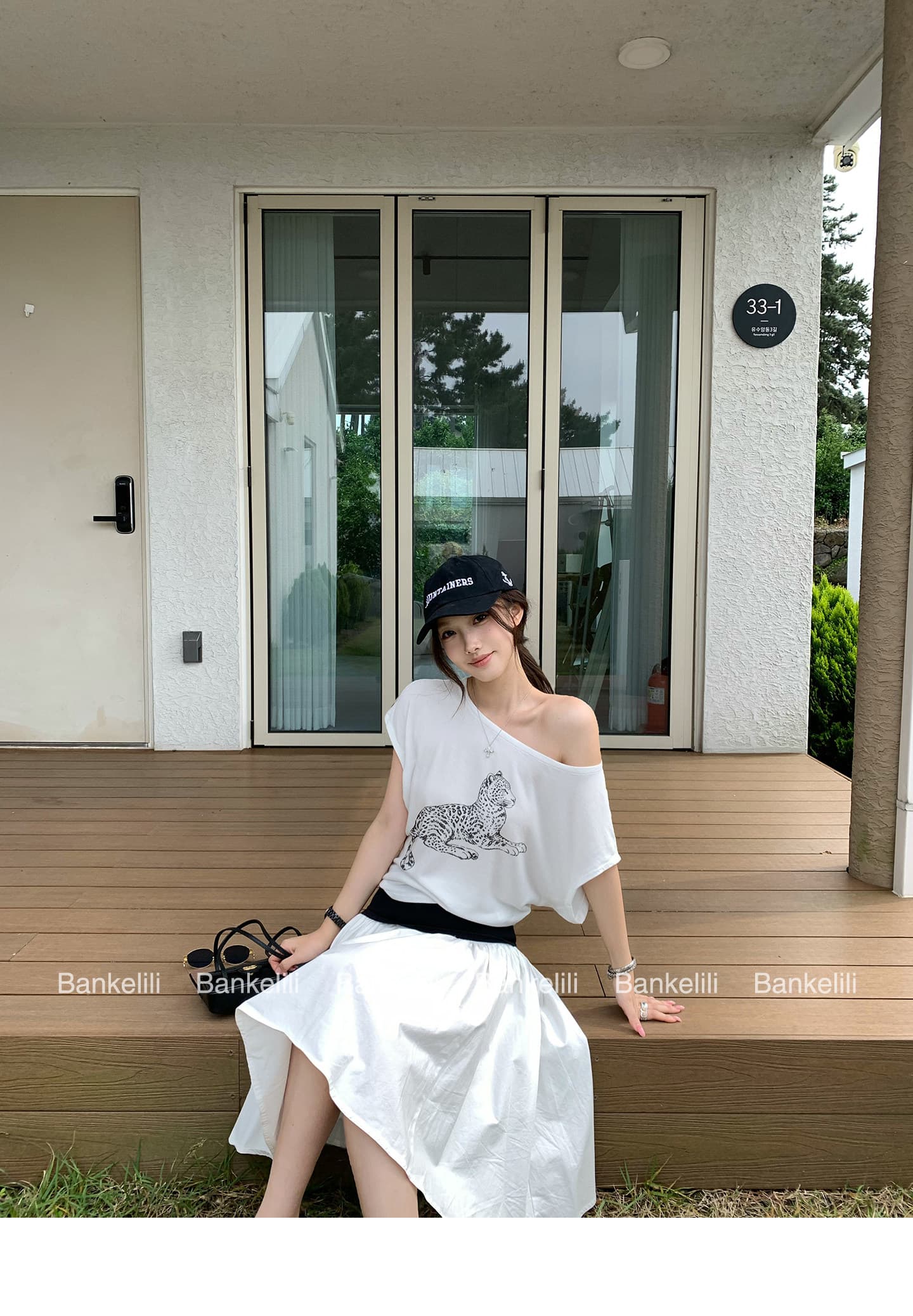 밤나무 코코아 bankelili 느긋한 표범 표범 82 블루 좋은 모달 주간 실크 양모 레오파드 무늬 비스듬한 어깨 티셔츠 여성 상세 이미지 30