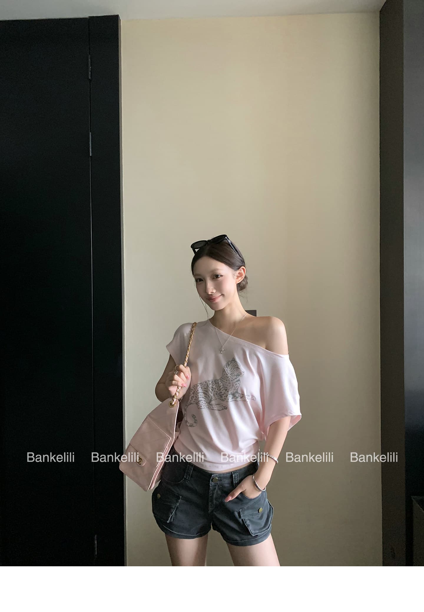 밤나무 코코아 bankelili 느긋한 표범 표범 82 블루 좋은 모달 주간 실크 양모 레오파드 무늬 비스듬한 어깨 티셔츠 여성 상세 이미지 41