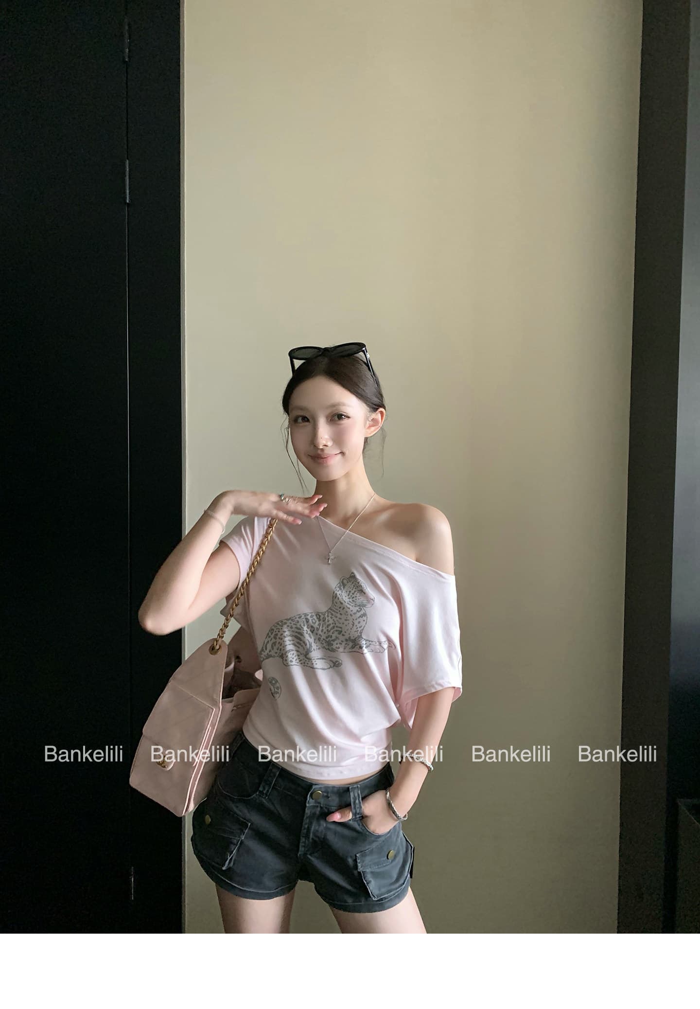 밤나무 코코아 bankelili 느긋한 표범 표범 82 블루 좋은 모달 주간 실크 양모 레오파드 무늬 비스듬한 어깨 티셔츠 여성 상세 이미지 42