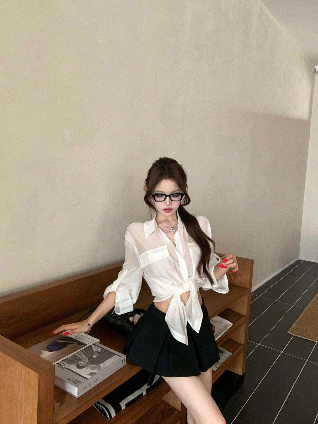 얇은 스타일 화이트 POLO 칼라 긴팔 여성 셔츠 여름 2025 새로운 마이크로 ~을 통해 루즈핏 셔츠 캐주얼 오픈 가디건 맨위 상세 이미지 5