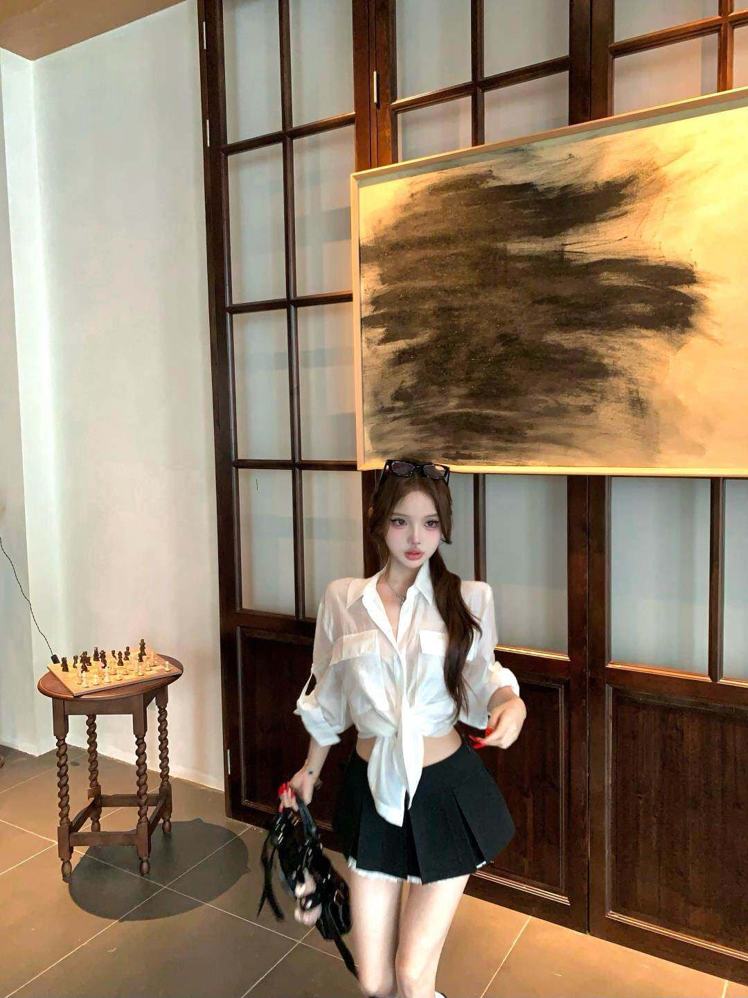 얇은 스타일 화이트 POLO 칼라 긴팔 여성 셔츠 여름 2025 새로운 마이크로 ~을 통해 루즈핏 셔츠 캐주얼 오픈 가디건 맨위 상세 이미지 12