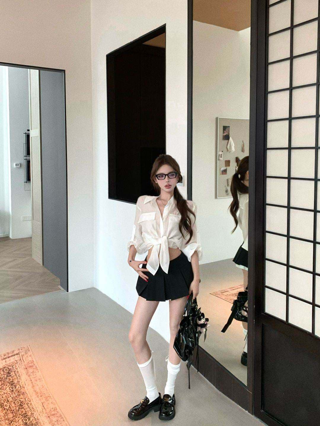 얇은 스타일 화이트 POLO 칼라 긴팔 여성 셔츠 여름 2025 새로운 마이크로 ~을 통해 루즈핏 셔츠 캐주얼 오픈 가디건 맨위 상세 이미지 13