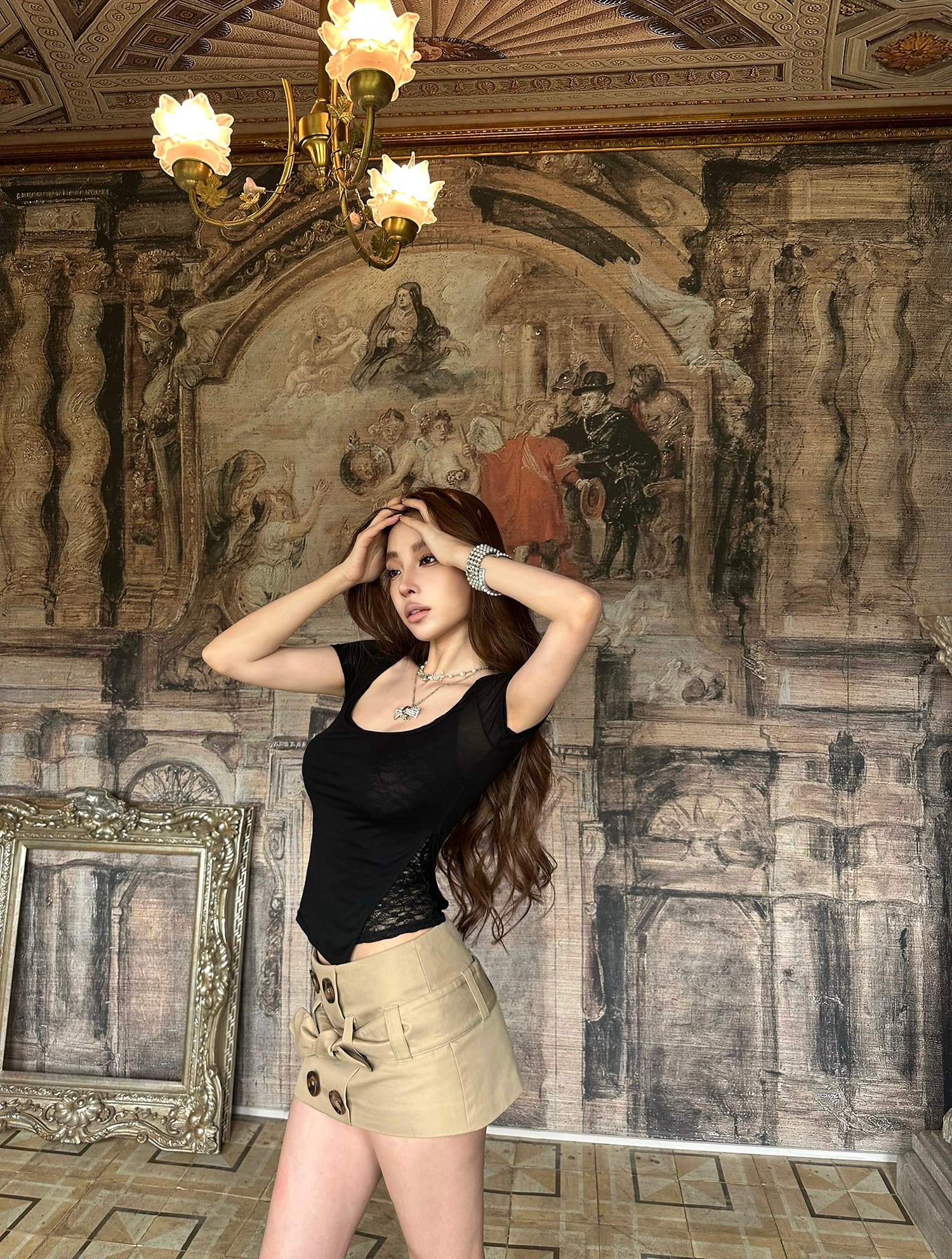 fallinfang 광장 약간의 웨이 팬 모니카 라이 경기 서울 광장 칼라 사실 두 조각 맨위 여성 여름 몸매 가꾸기 t 상세 이미지 30