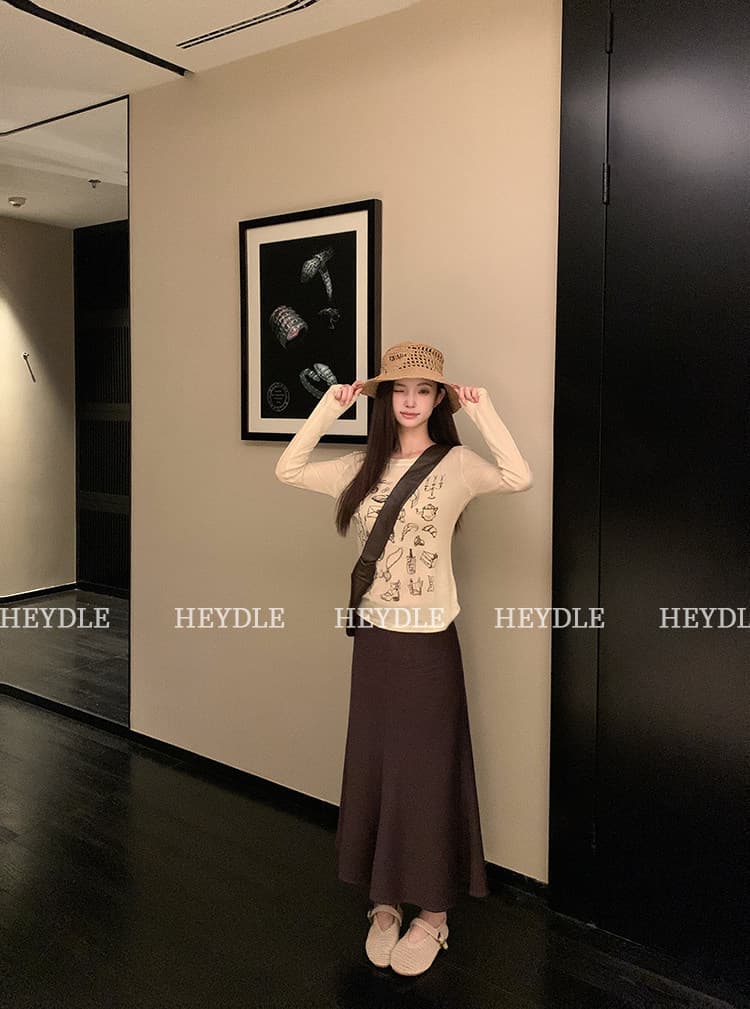 프린트 얇은 스타일 티셔츠 여성 라운드 넥 긍정적 인 어깨 긴팔 자외선 차단 맨위 상세 이미지 22