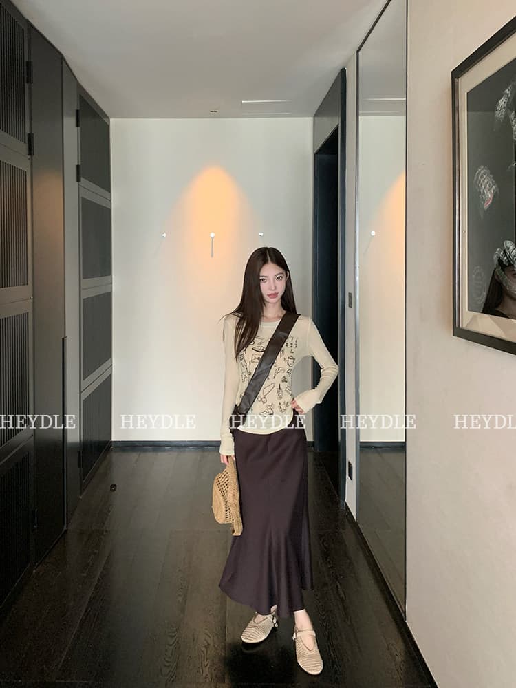 프린트 얇은 스타일 티셔츠 여성 라운드 넥 긍정적 인 어깨 긴팔 자외선 차단 맨위 상세 이미지 28