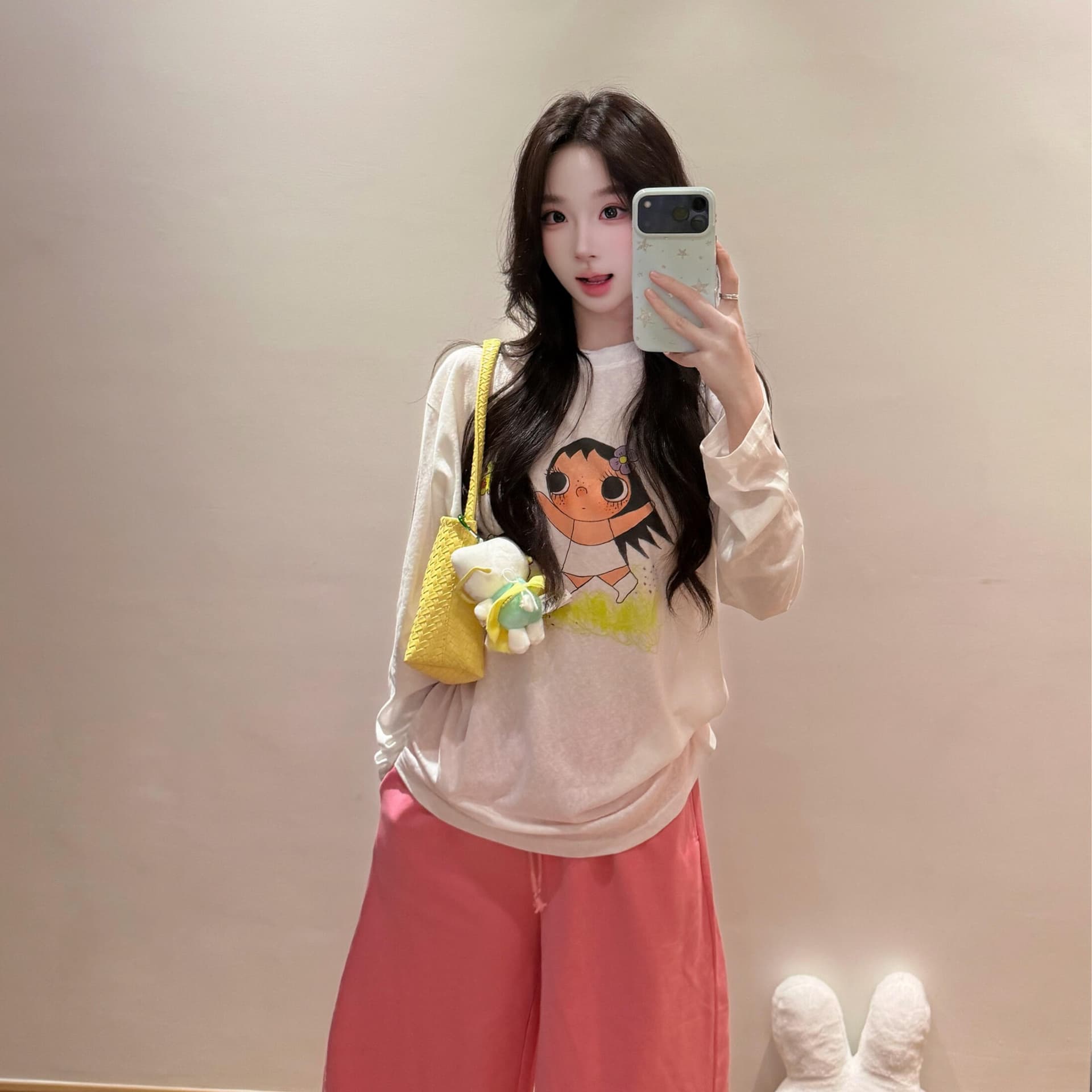 빛 연 없음 공격적인 달콤한 자매 작은 옥 귀여운 프린트 자외선 차단 블라우스 긴팔 라운드 넥 여성 티셔츠 여름 이미지 5