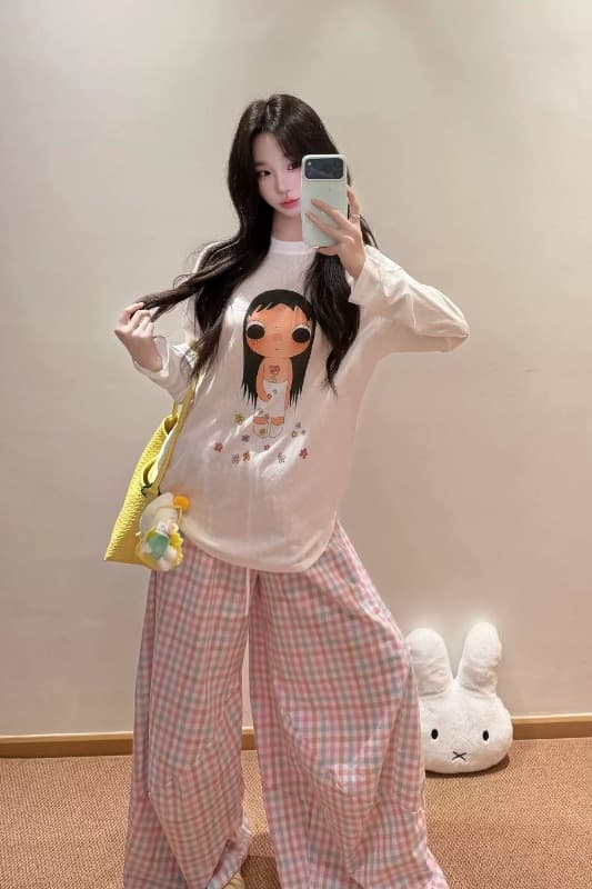 빛 연 없음 공격적인 달콤한 자매 작은 옥 귀여운 프린트 자외선 차단 블라우스 긴팔 라운드 넥 여성 티셔츠 여름 이미지 6