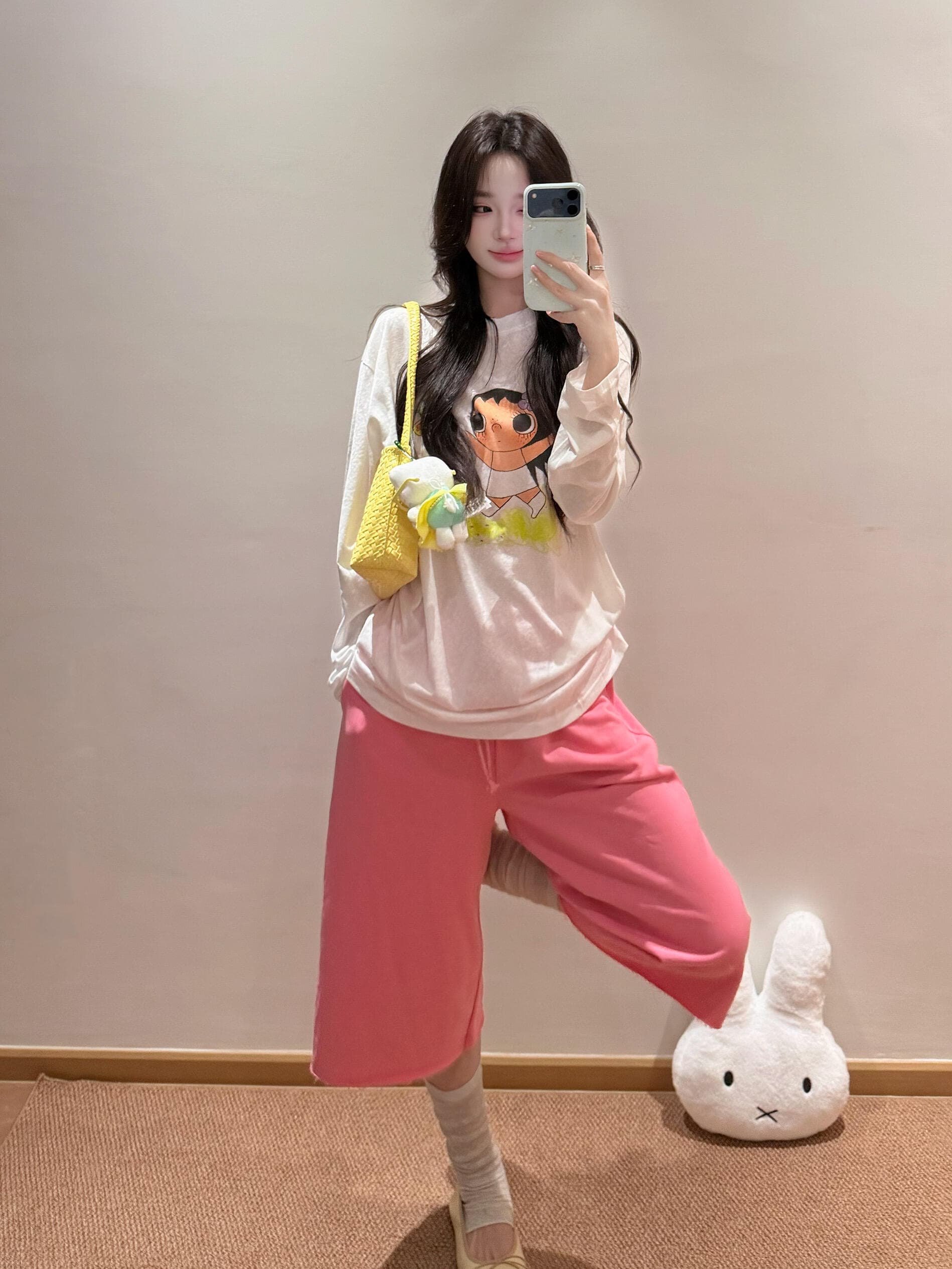 빛 연 없음 공격적인 달콤한 자매 작은 옥 귀여운 프린트 자외선 차단 블라우스 긴팔 라운드 넥 여성 티셔츠 여름 상세 이미지 3