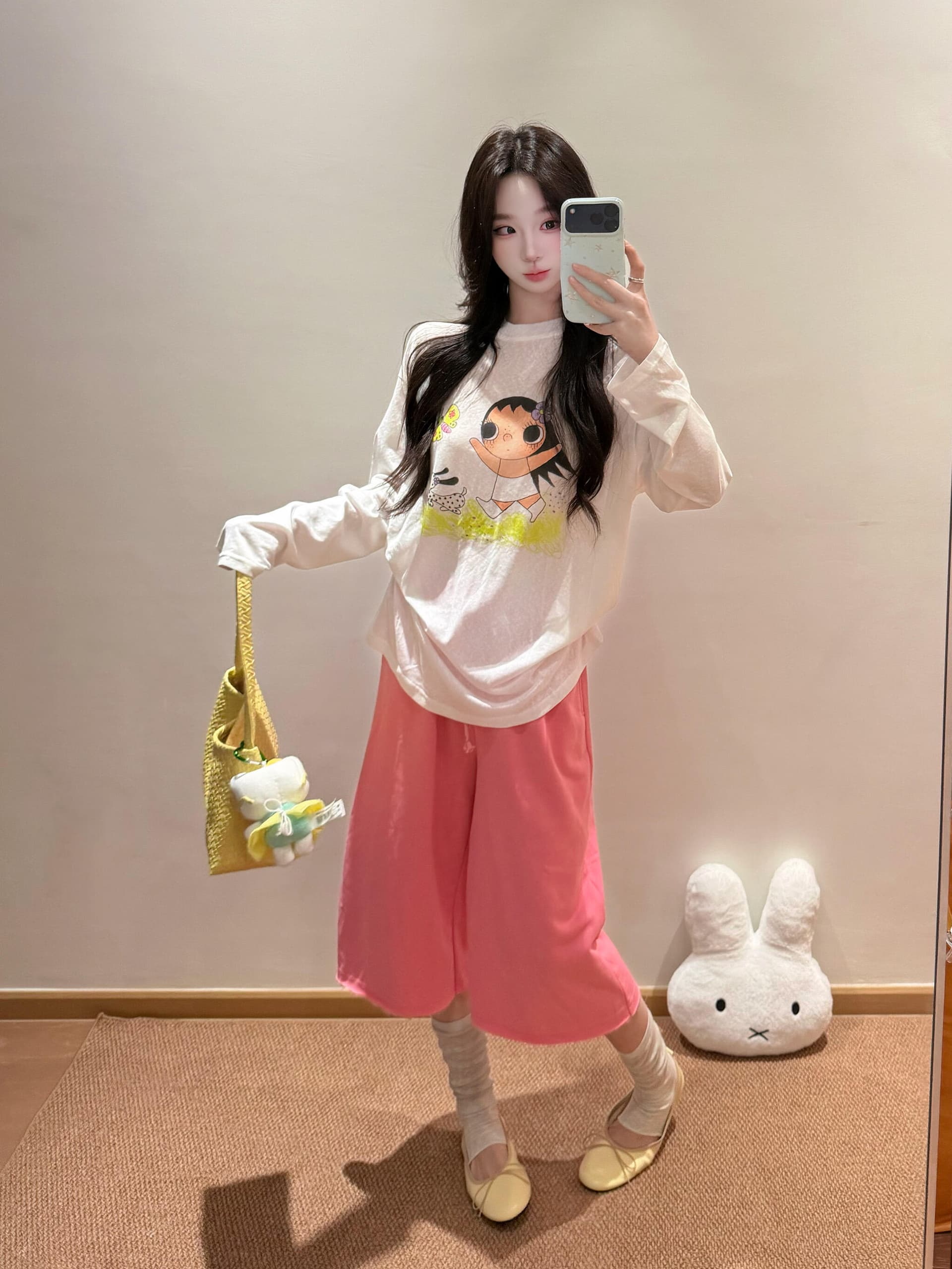 빛 연 없음 공격적인 달콤한 자매 작은 옥 귀여운 프린트 자외선 차단 블라우스 긴팔 라운드 넥 여성 티셔츠 여름 상세 이미지 4
