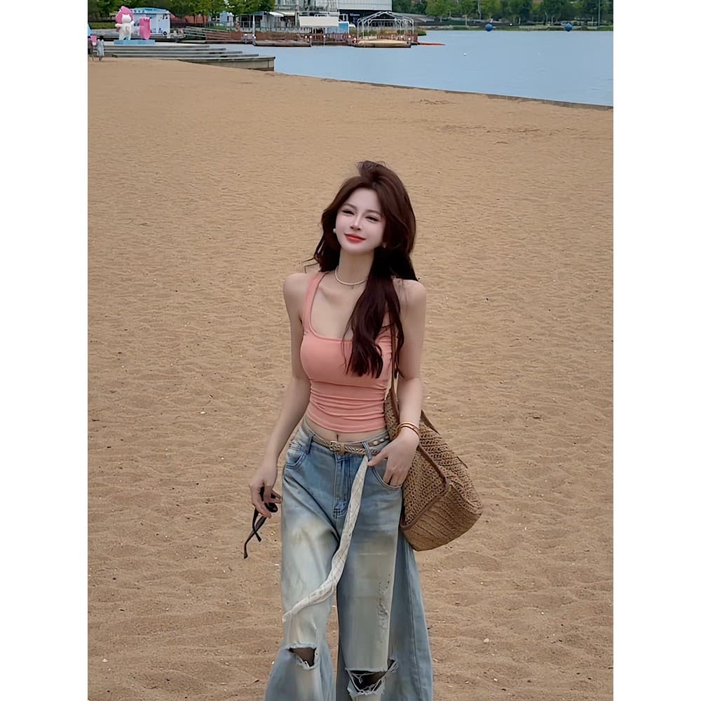 새로운 패션 다용도 가슴 사전 광장 칼라 핫걸 조끼 여성 이미지 4