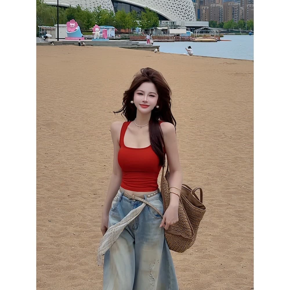 새로운 패션 다용도 가슴 사전 광장 칼라 핫걸 조끼 여성 이미지 6