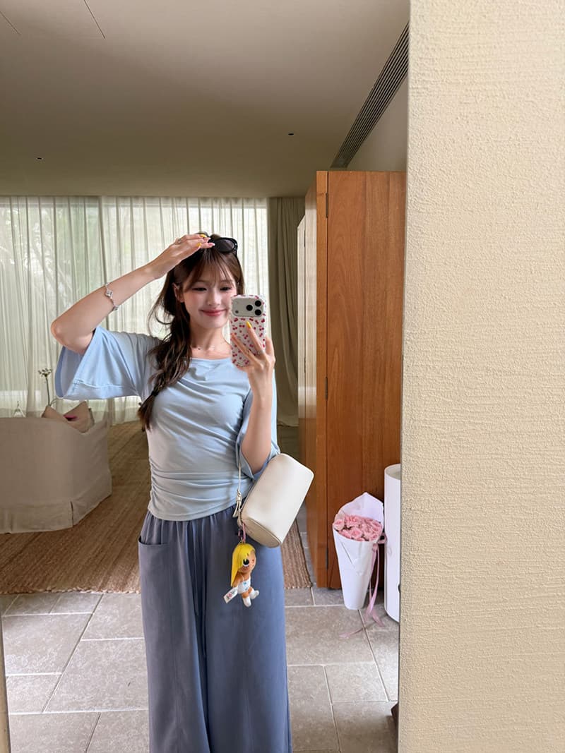 다용도 느슨함 둘 착용 보트 칼라 5 점 소매 맨위 세련된 허리 수축 슬림해 보이는 티셔츠 상세 이미지 26