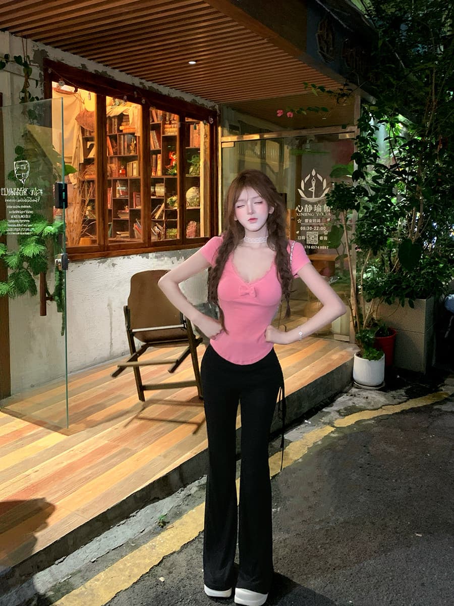 한 부서 소녀 인터넷 유명인 바람 다용도 섹시함 레이스 맨위 몸매 가꾸기 긴 바지 상세 이미지 22