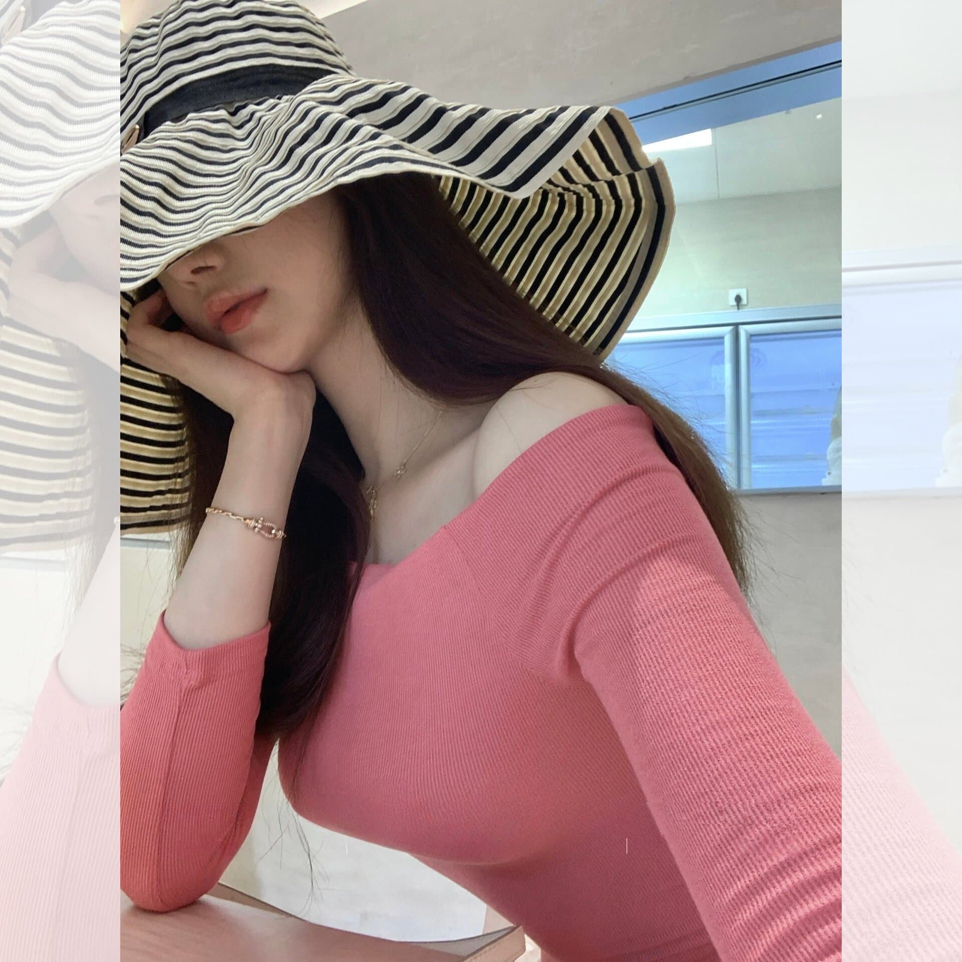 품격 명문 여성 스타일 몸매 가꾸기 긴팔 티셔츠 여성 미니멀리즘 고급 보트넥 오프숄더 허리 수축 슬림해 보이는 패션 맨위 상세 이미지 5