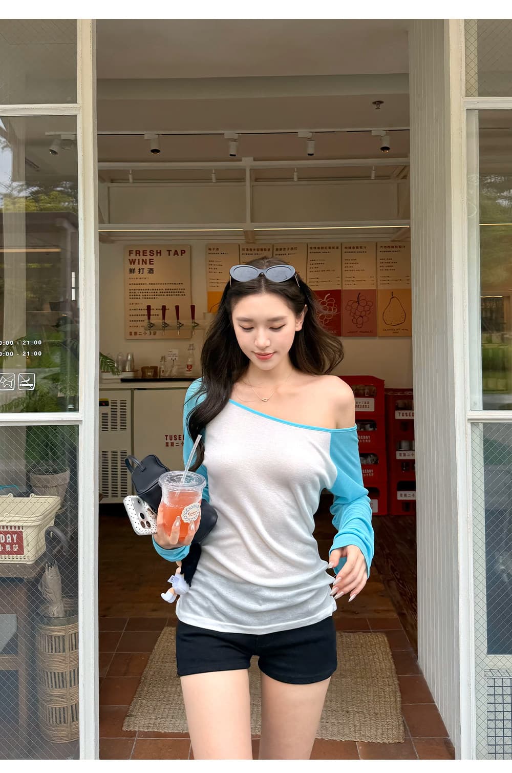 느긋한 레트로 감기 센스 패치워크 배색 얇은 스타일 ~을 통해 센스 긴팔 몸매 가꾸기 슬림해 보이는 맨위 상세 이미지 3