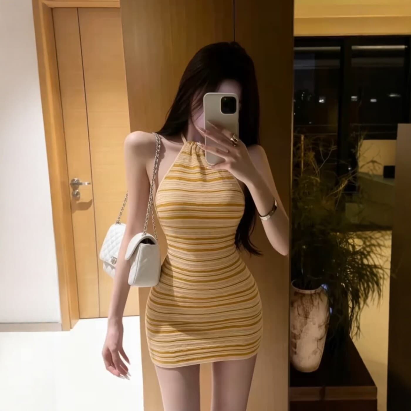 한 부서 순수한 욕망 바람 스트라이프 행침 목 슬립 여성 드레스 여름 새로운 몸매 가꾸기 슬림해 보이는 가스 질감 아름다운 미니 스커트 상세 이미지 3