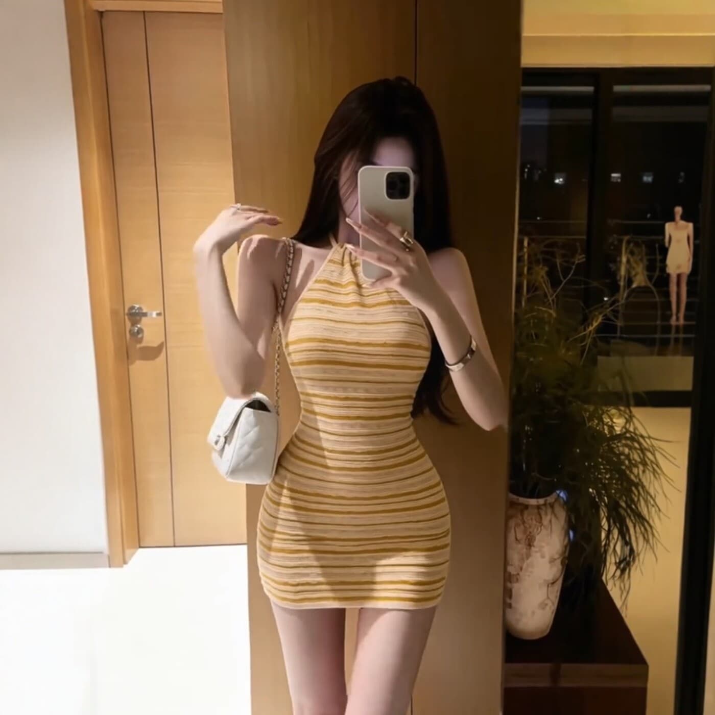 한 부서 순수한 욕망 바람 스트라이프 행침 목 슬립 여성 드레스 여름 새로운 몸매 가꾸기 슬림해 보이는 가스 질감 아름다운 미니 스커트 상세 이미지 5