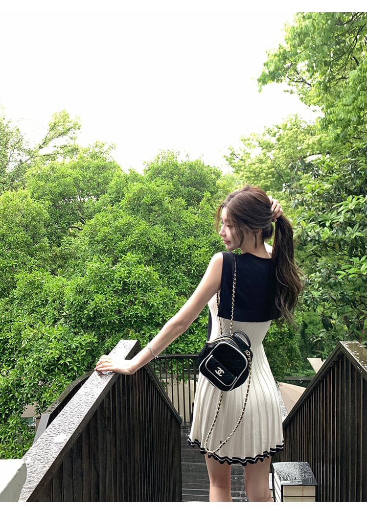 느슨함 한 부서 통기성 배색 숄 드레스 투피스 세트 여름 드레스 상세 이미지 3