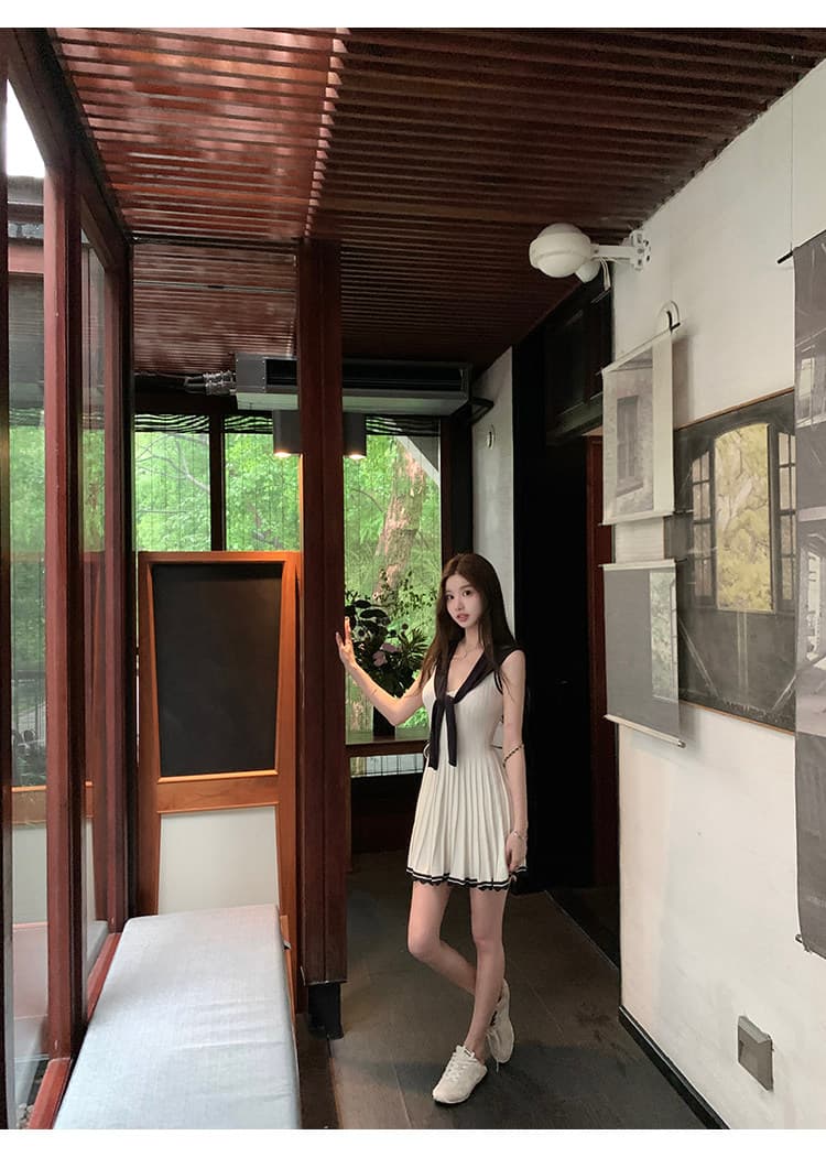 느슨함 한 부서 통기성 배색 숄 드레스 투피스 세트 여름 드레스 상세 이미지 7