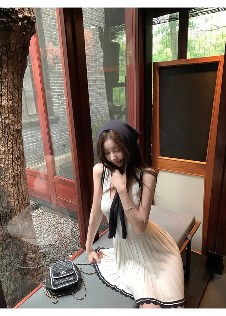 느슨함 한 부서 통기성 배색 숄 드레스 투피스 세트 여름 드레스 상세 이미지 15