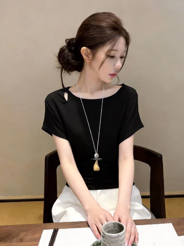 디자인 센스 작은 대중 반팔 티셔츠 여성 여름 새로운 패션 품격 슬림해 보이는 다용도 고유 한 그레이트 봐 의류 이미지 4