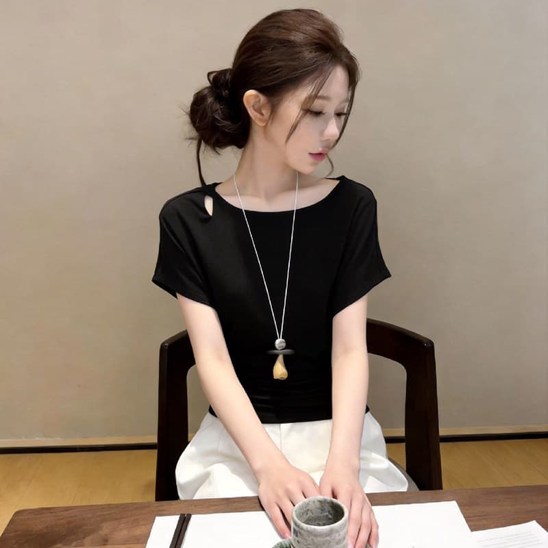 디자인 센스 작은 대중 반팔 티셔츠 여성 여름 새로운 패션 품격 슬림해 보이는 다용도 고유 한 그레이트 봐 의류 상세 이미지 3