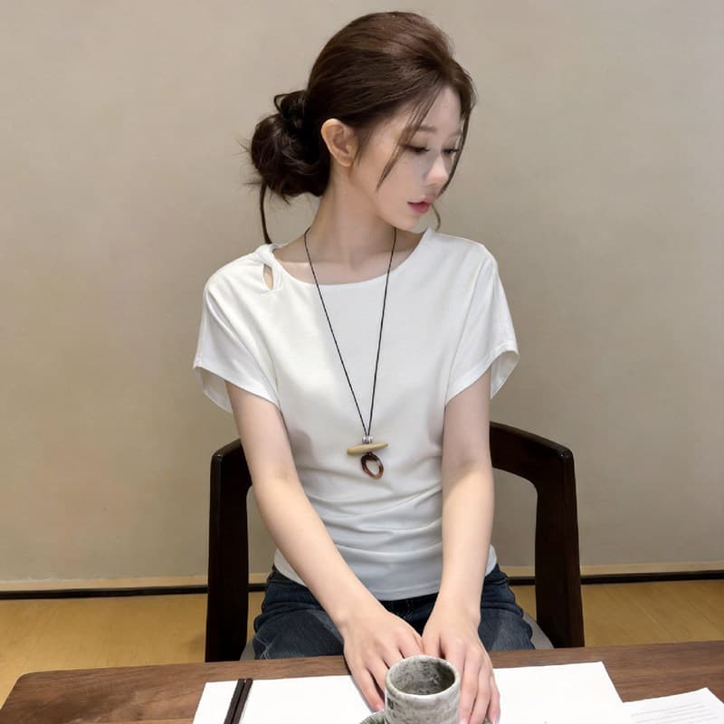 디자인 센스 작은 대중 반팔 티셔츠 여성 여름 새로운 패션 품격 슬림해 보이는 다용도 고유 한 그레이트 봐 의류 상세 이미지 4