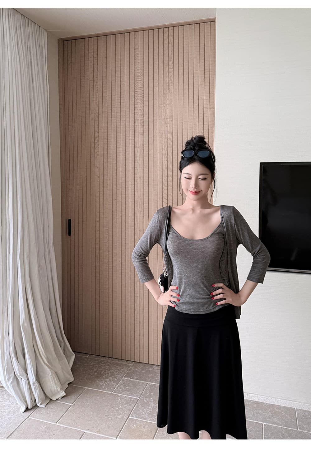 자외선 차단 긴팔 오픈 가디건 여성 여름 캐미솔 슬림해 보이는 투피스 세트 상세 이미지 32