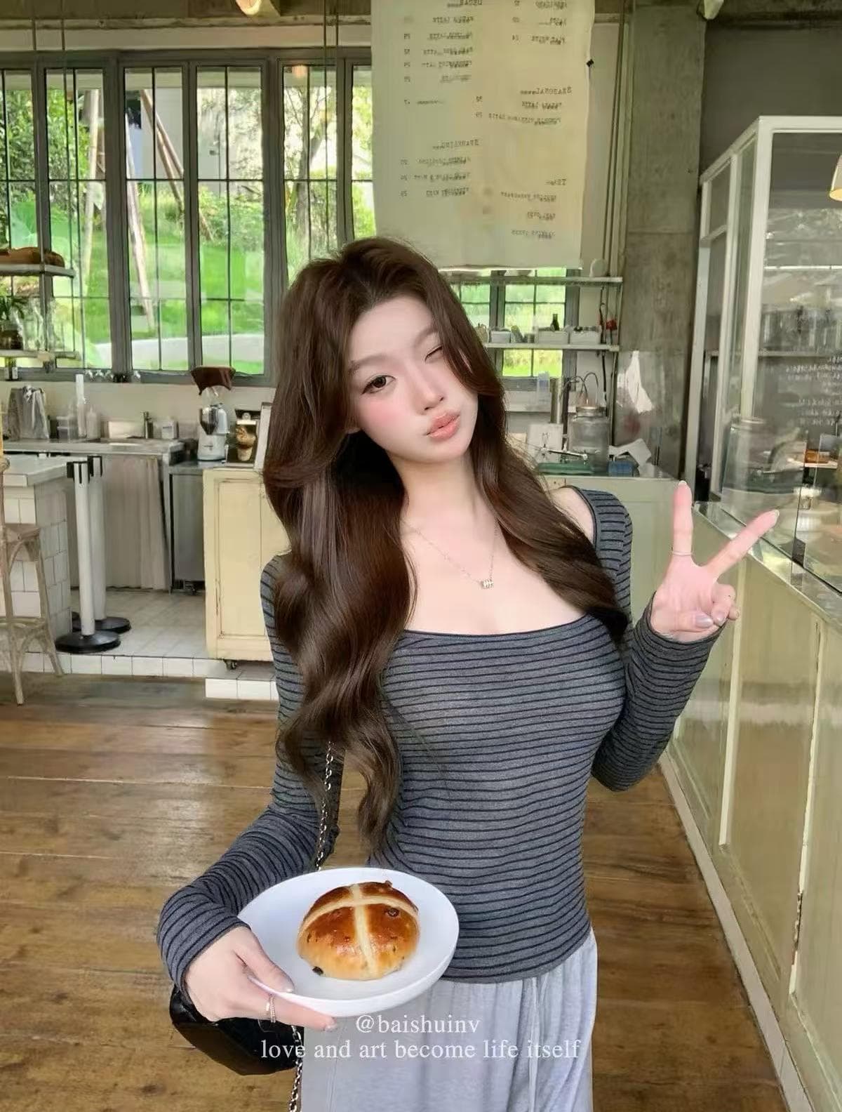 u 칼라 긴팔 티셔츠 여성 여름 한 부서 부드러운 허리 수축 슬림해 보이는 다용도 맨위 상세 이미지 13