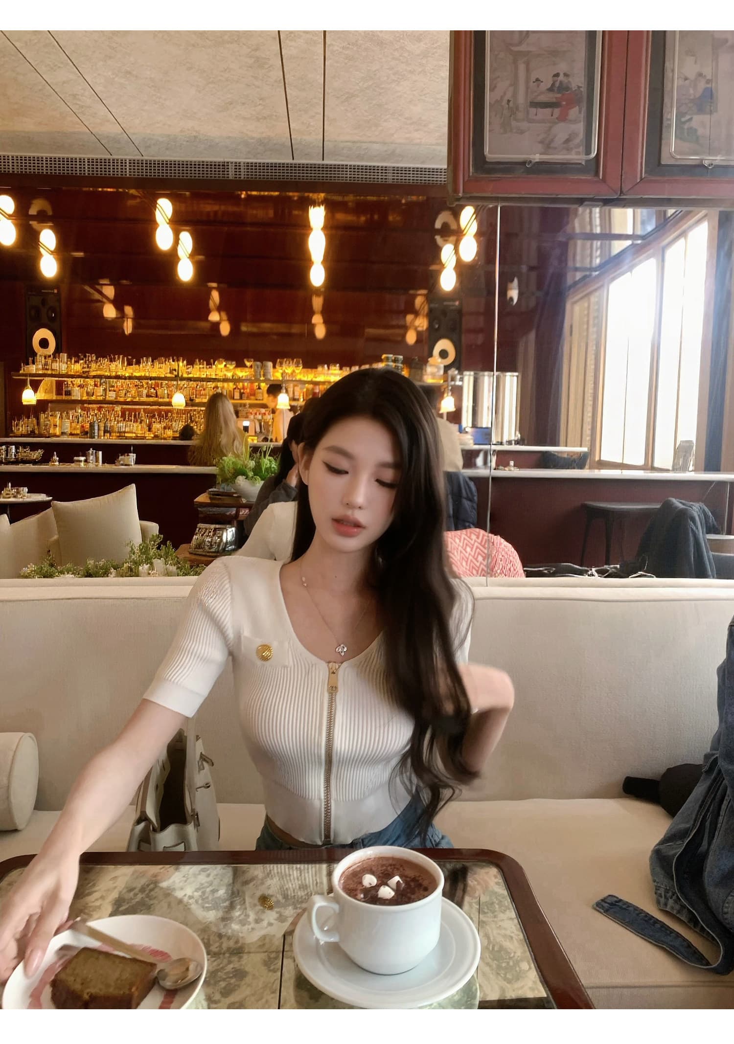 u 칼라 캐주얼 품격 반팔 맨위 단색 지퍼 니트 오픈 가디건 상세 이미지 7