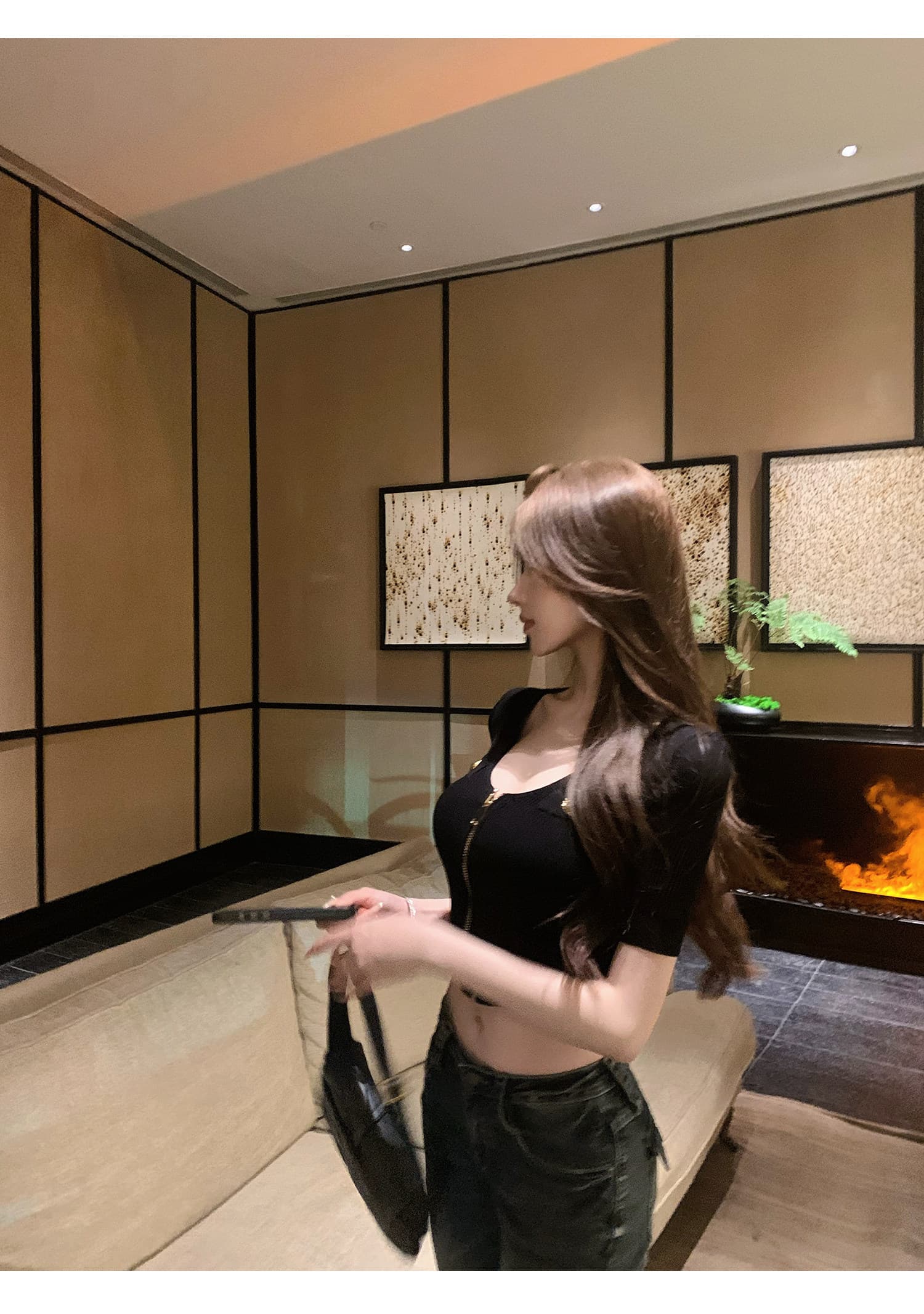 u 칼라 캐주얼 품격 반팔 맨위 단색 지퍼 니트 오픈 가디건 상세 이미지 10