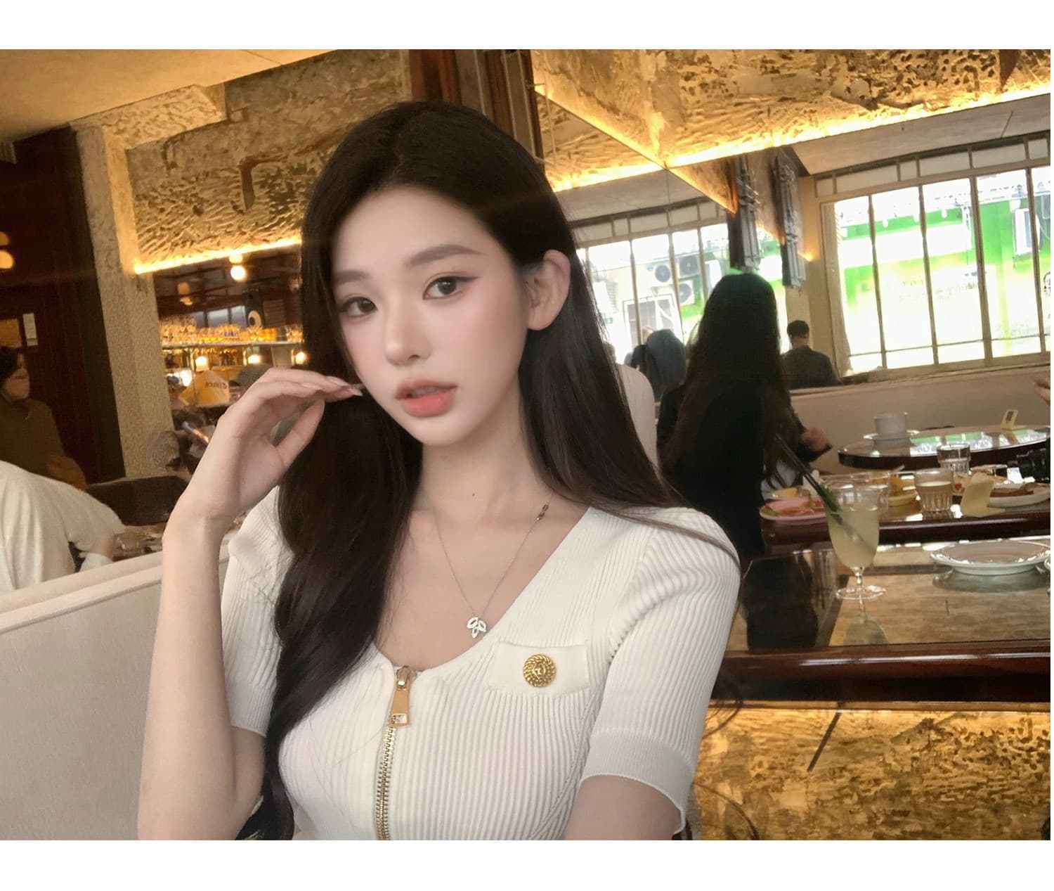 u 칼라 캐주얼 품격 반팔 맨위 단색 지퍼 니트 오픈 가디건 상세 이미지 13