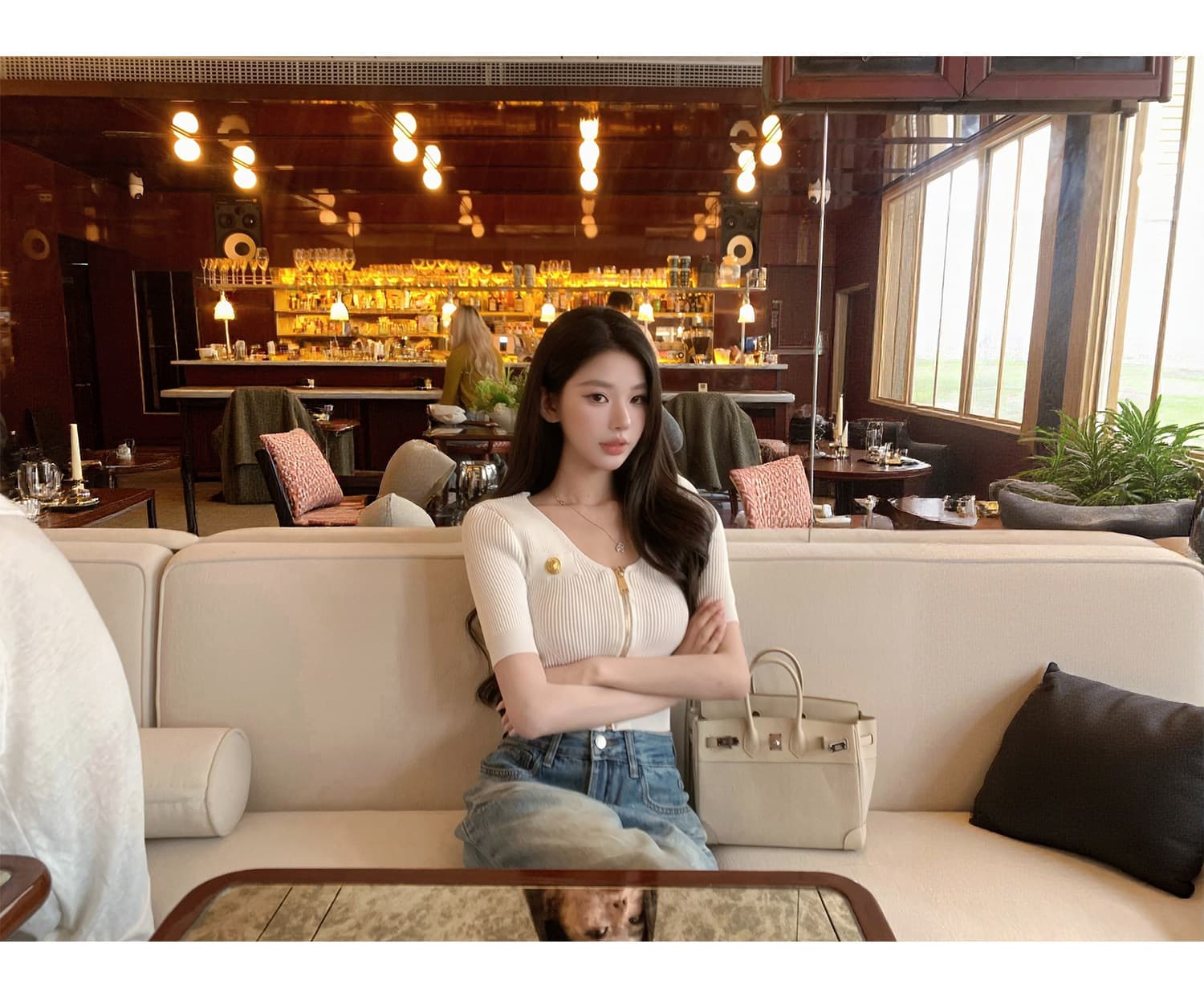 u 칼라 캐주얼 품격 반팔 맨위 단색 지퍼 니트 오픈 가디건 상세 이미지 14