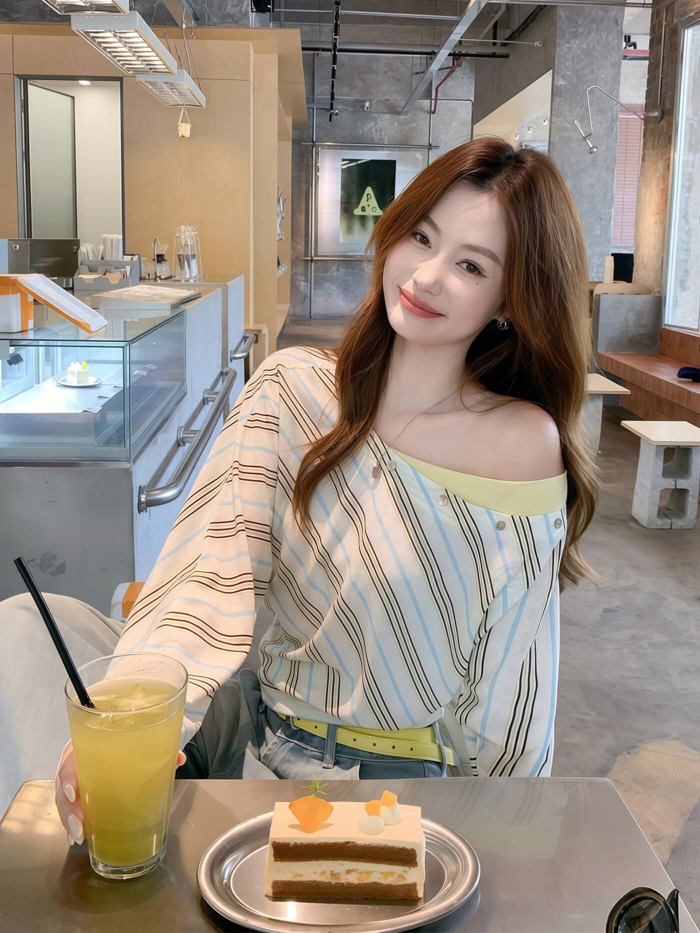 한 부서 비스듬한 어깨 배색 스트라이프 긴팔 자외선 차단 블라우스 여성 여름 새로운 루즈핏 작은 대중 슬림해 보이는 고급 t 맨위 이미지 2
