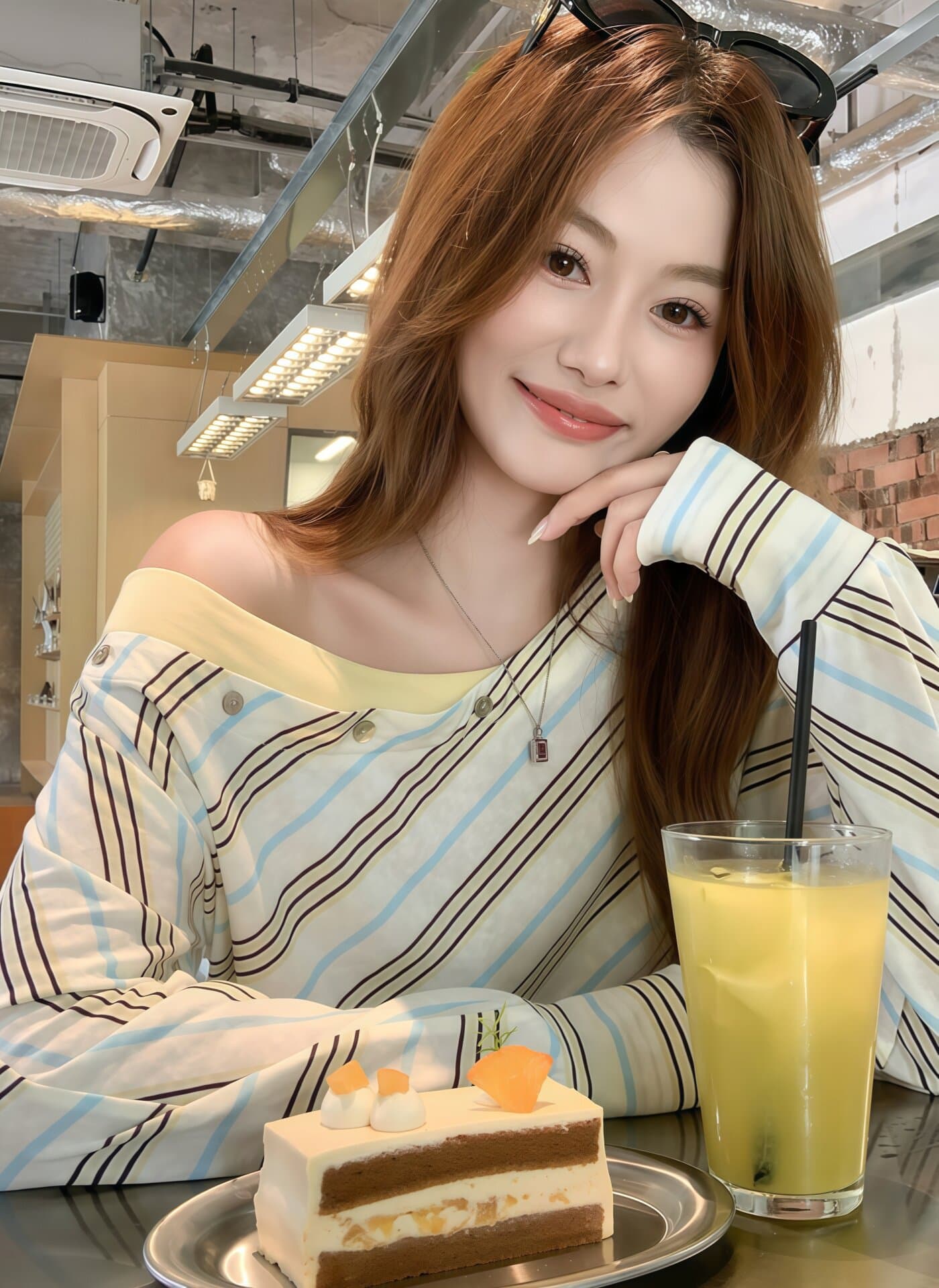 한 부서 비스듬한 어깨 배색 스트라이프 긴팔 자외선 차단 블라우스 여성 여름 새로운 루즈핏 작은 대중 슬림해 보이는 고급 t 맨위 상세 이미지 8