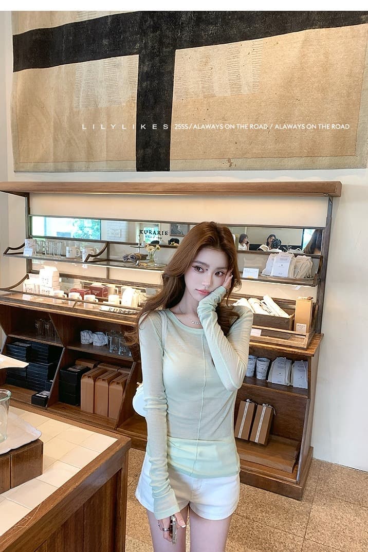 캐주얼 바람 긴팔 만나는 티셔츠 여성 여름 느긋한 다용도 얇은 스타일 맨위 이미지 7