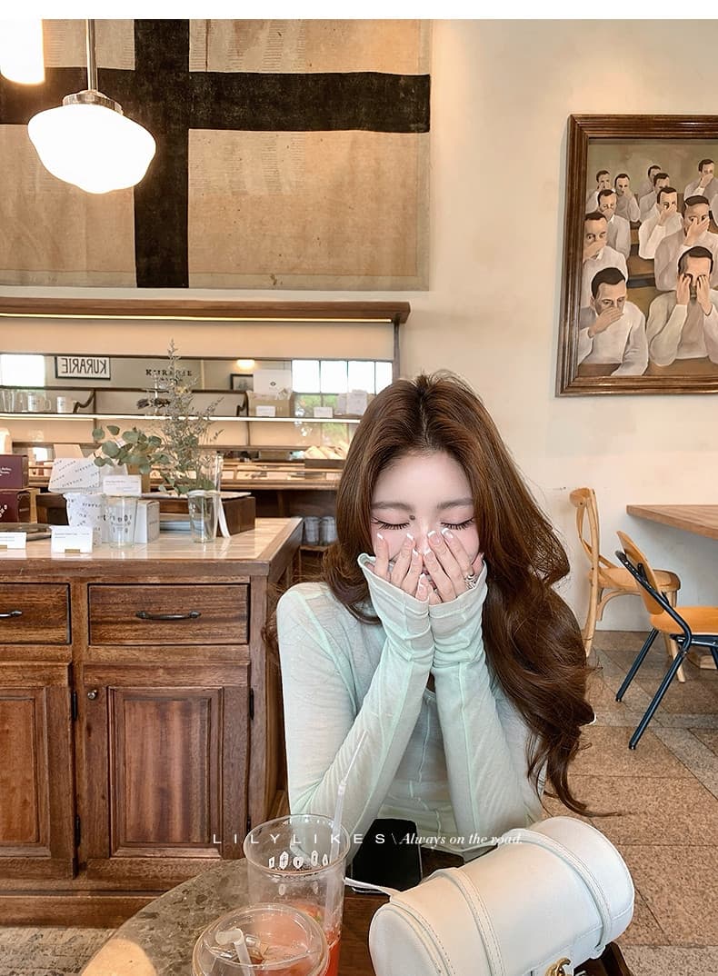 캐주얼 바람 긴팔 만나는 티셔츠 여성 여름 느긋한 다용도 얇은 스타일 맨위 상세 이미지 5