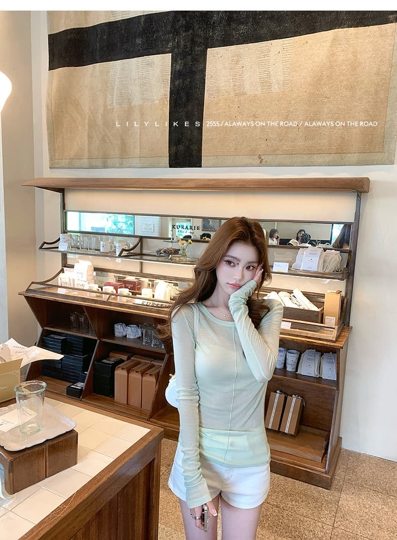 캐주얼 바람 긴팔 만나는 티셔츠 여성 여름 느긋한 다용도 얇은 스타일 맨위 상세 이미지 7