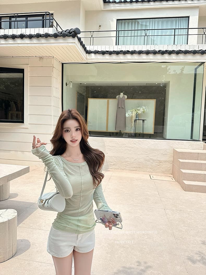 캐주얼 바람 긴팔 만나는 티셔츠 여성 여름 느긋한 다용도 얇은 스타일 맨위 상세 이미지 16